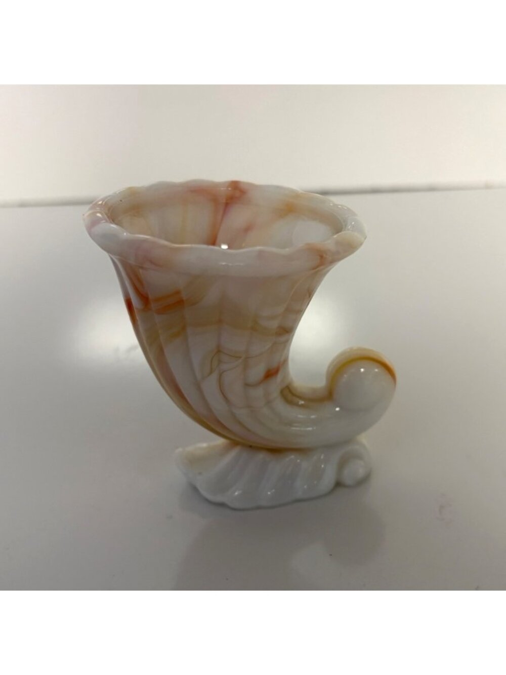 NYC Vogue Merc Milk Glass Slag Orange White Cornucopia Toothpick Holder Vase VTG